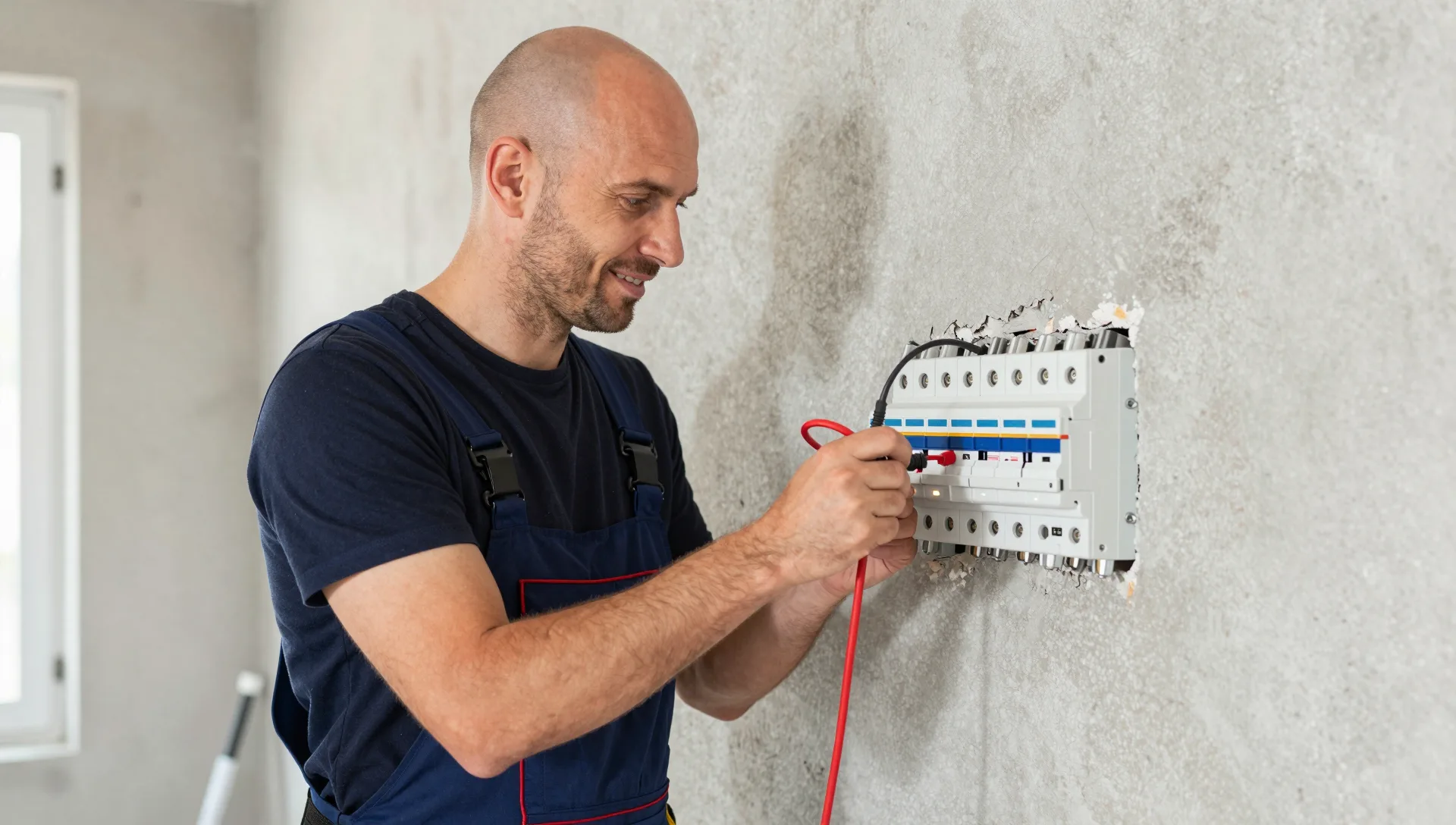 Elektriker testet die Funktion einer Sicherung mit einem Prüfgerät.
